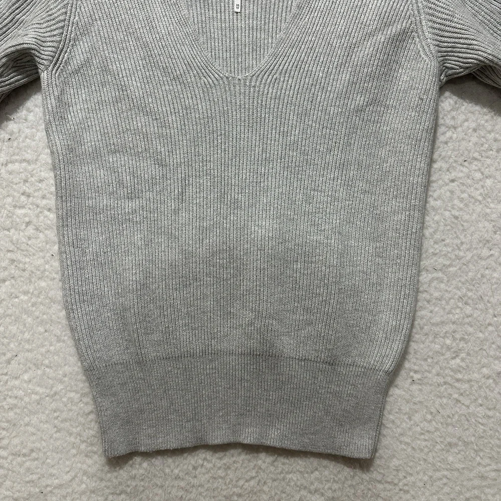 FREE PEOPLE Sweater Light Gray Allure Slouchy V-Neck Ribbed Pullover Size‎ XS